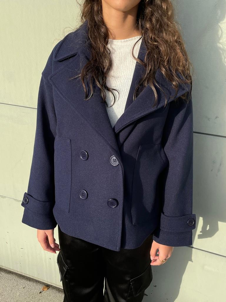 Navy double-breasted short jacket