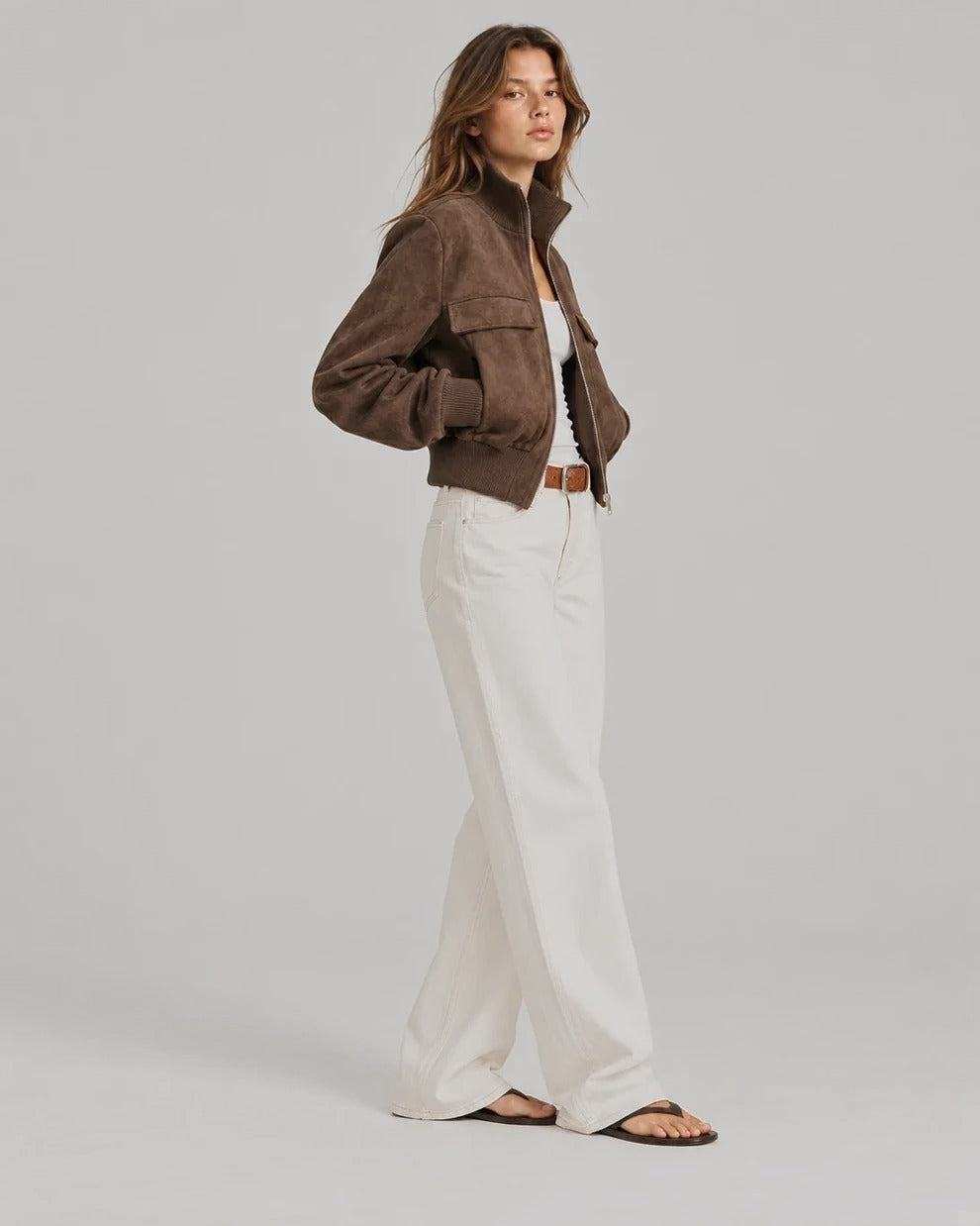Blouson aviateur Romy effet daim chocolat