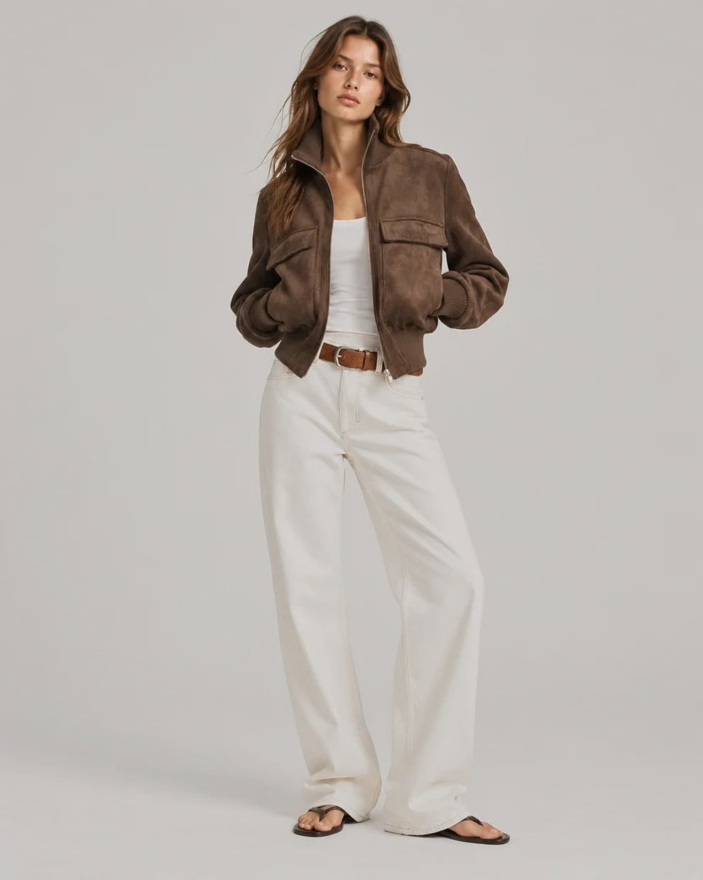 Blouson aviateur Romy effet daim chocolat