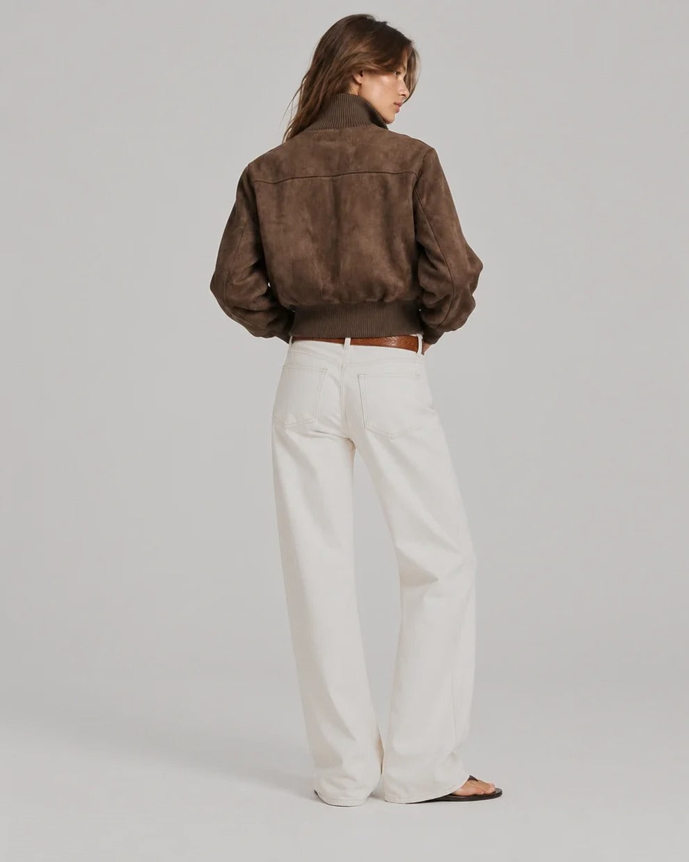 Blouson aviateur Romy effet daim chocolat, dos
