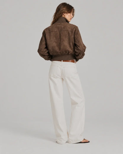 Blouson aviateur Romy effet daim chocolat, dos