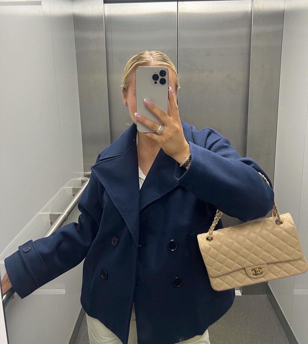 Navy double-breasted short jacket