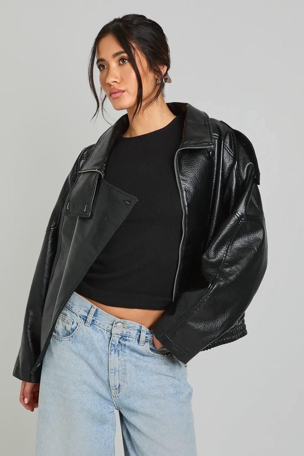 Veste motarde Jade noire, ouverte