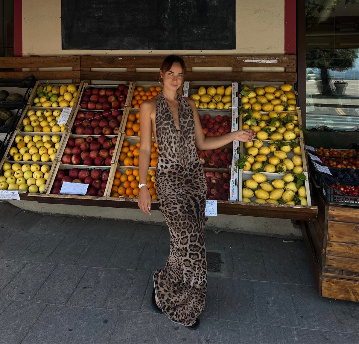 Leopard halter maxi dress