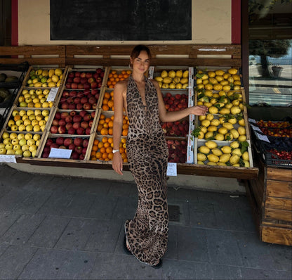 Leopard halter maxi dress