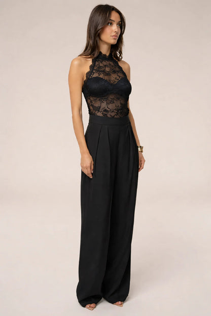 Black lace halter crop top