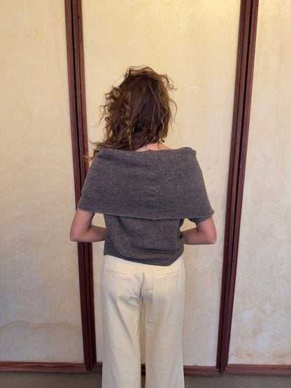 Taupe high-neck knit vest