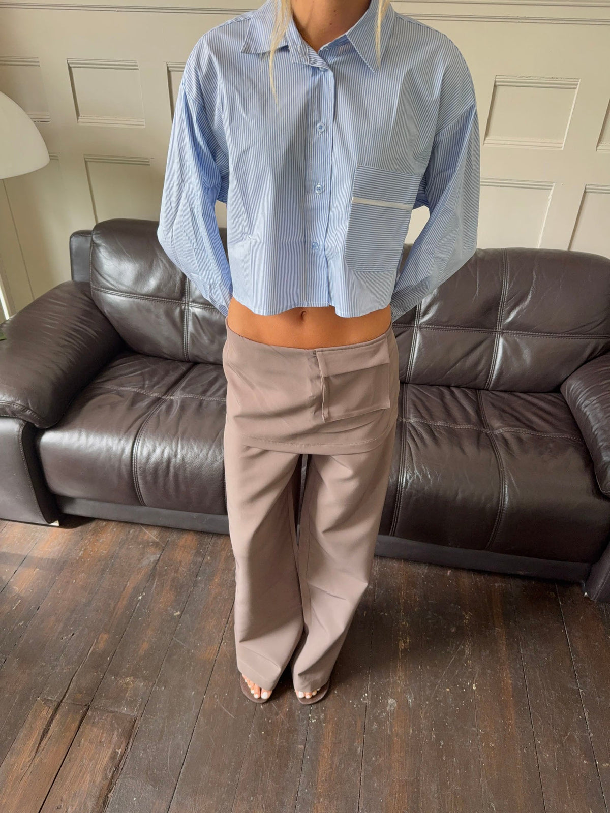 Taupe skirt-panel trousers