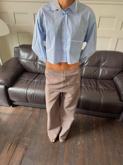 Taupe skirt-panel trousers