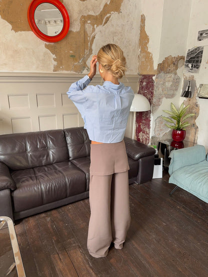 Taupe skirt-panel trousers