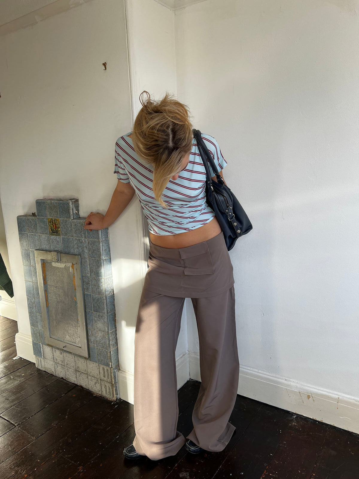 Taupe skirt-panel trousers