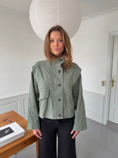 Khaki cropped denim jacket