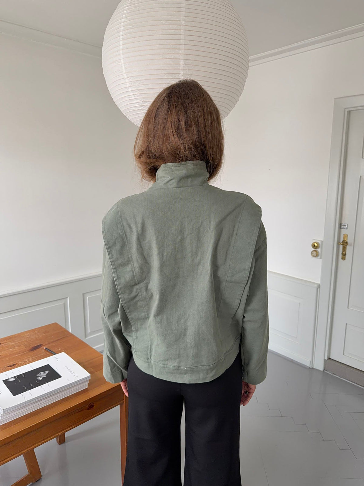 Khaki cropped denim jacket