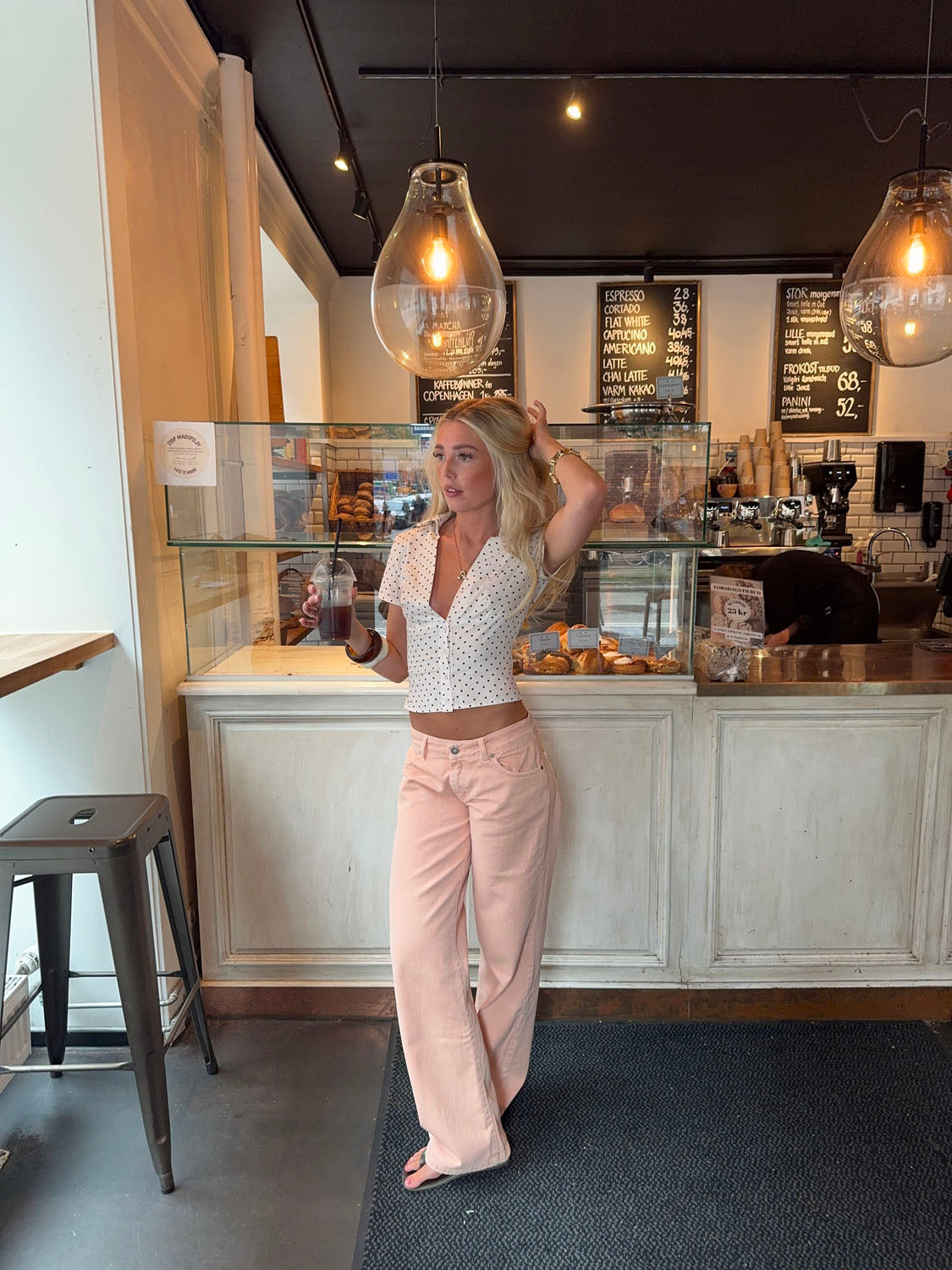 Orange low-rise baggy jeans