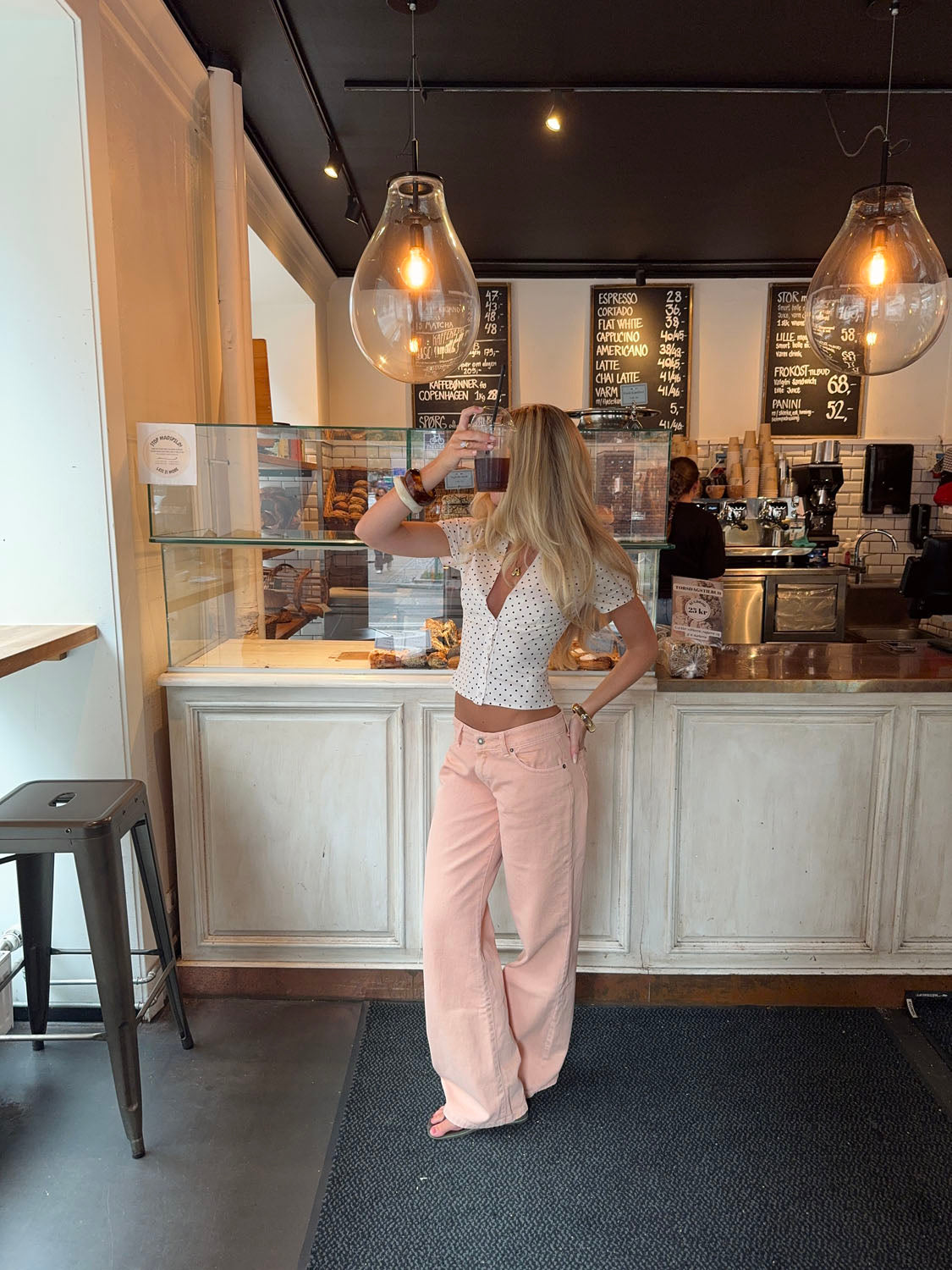 Orange low-rise baggy jeans