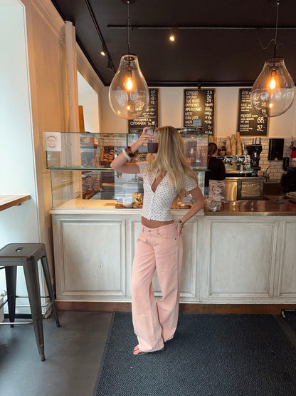 Orange low-rise baggy jeans