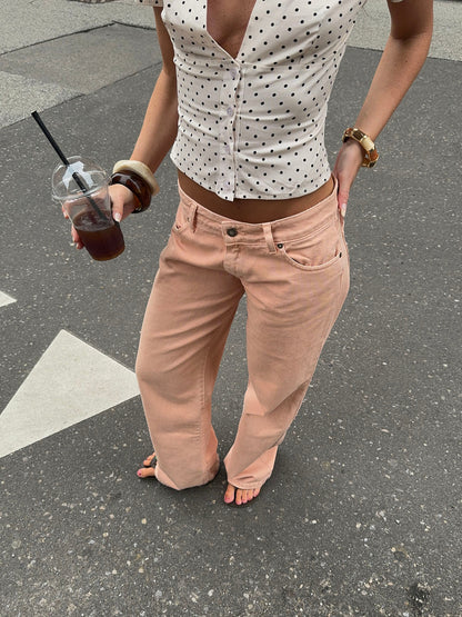 Orange low-rise baggy jeans