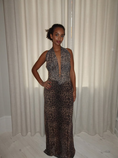 Leopard halter maxi dress