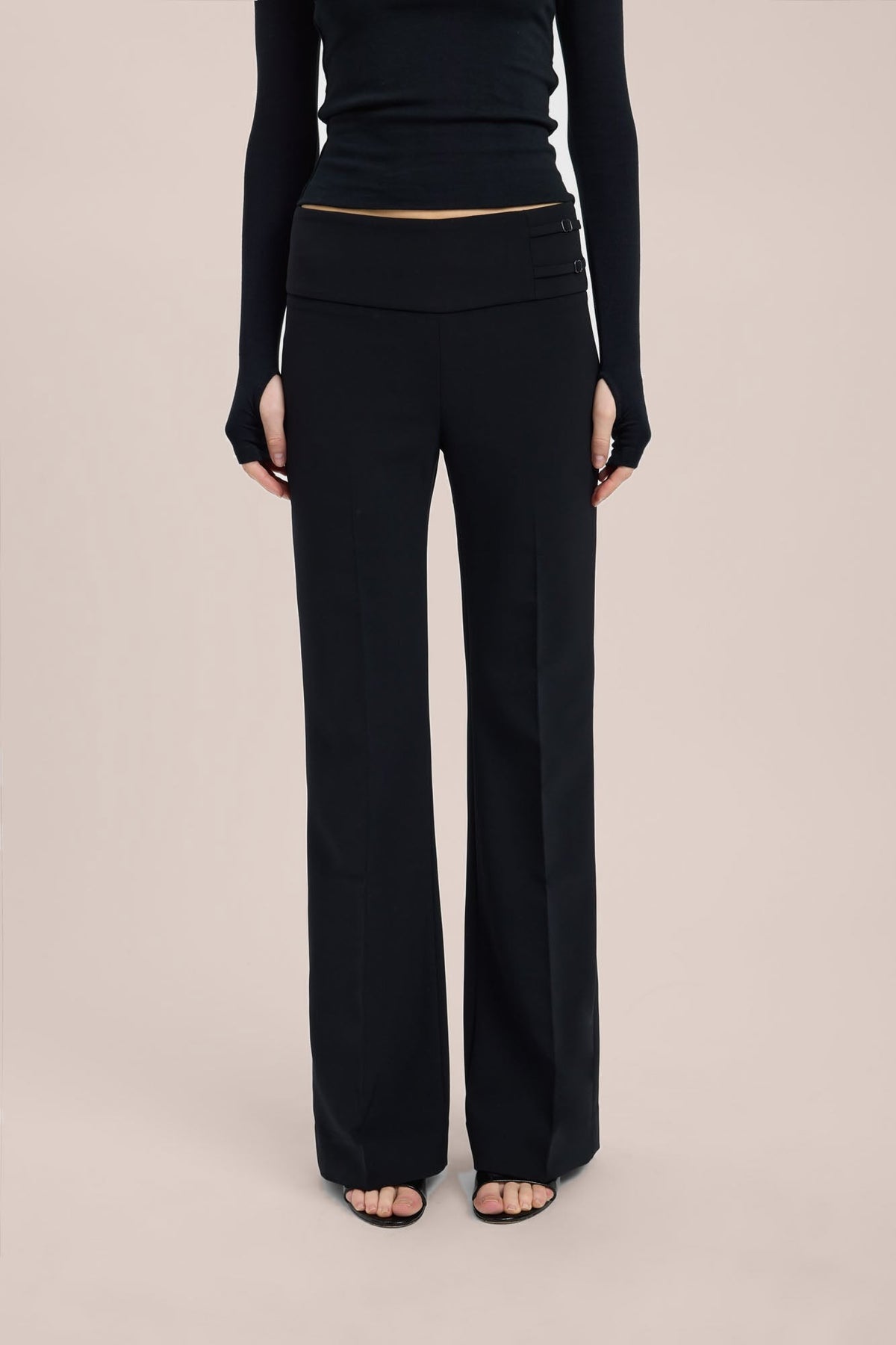 Black wide-leg trousers – front